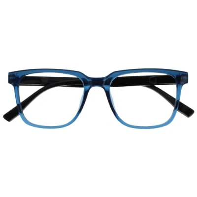 Immagine di OPULIZE LEO Occhiali da lettura Montatura rettangolare grande Blu Aste nere Uomini Donne Cerniere a molla R55 3 +1.50