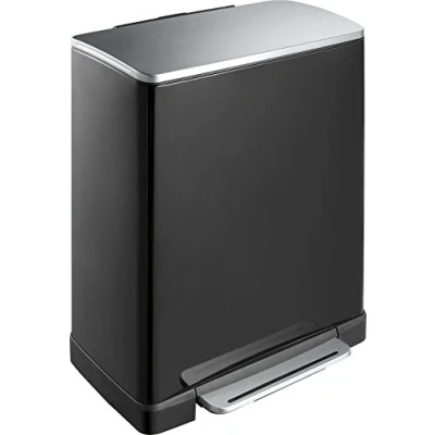 Immagine di EKO E Cube Pattumiera a pedale in metallo da 50 l, 34,5 x 65 cm, sistema ammortizzatore, senza impronte digitali, apertura stay open, fissaggio sacchetto della spazzatura, nero opaco