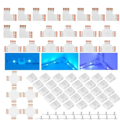 Immagine di ENQIMAOYI connettori per strisce LED striscia luminosa a 4 pin 8 mm, senza saldatura, adattatori T, L e X luci RGB 2835 3528 (45 pezzi)