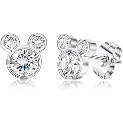 Immagine di Kaguyo orecchini Minnie Mouse, in argento sterling 925, ametista, bianco, blu, rosa, zirconia, a perno Mickey Mouse per donne e ragazze, regalo di compleanno (bianco)