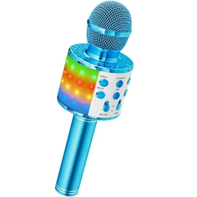 Immagine di Ankuka Microfono Karaoke Bluetooth Wireless Bambini Regalo per 3 12 Anni Giocattolo Cambia Voce, Compatibile con Android, iOS, PC Blu