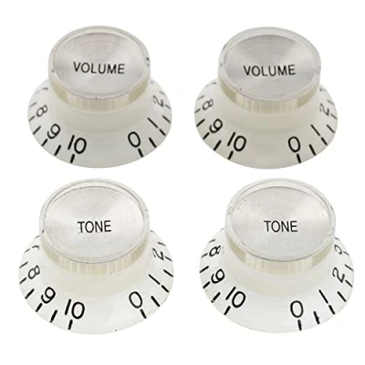 Immagine di Musiclily Pro Metrica 18 Splines Manopole 2 Volume Tono Top Hat Reflector Knobs per Epiphone Les Paul SG Style, Bianco con Argento (Set di 4)