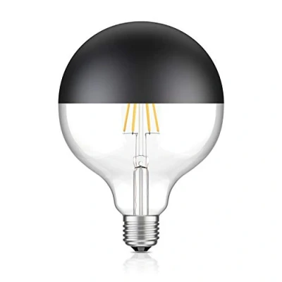 Immagine di ledscom.de lampadina LED E27, G125, bianco caldo (2700 K), 6,7 W, 660lm, specchio frontale (nero), filamento, lampadina, vetro, LED, base a risparmio energetico,