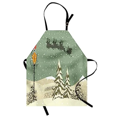 Immagine di ABAKUHAUS Natale Grembiule, Renne di Babbo Natale, Comodo per la Cucina Unisex con Collo Regolabile Cucinare Cuocere Arrostire e Giardinaggio, Beige Verde Bianco