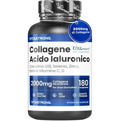 Immagine di Collagene IDROLIZZATO 2000MG Vitastrong COLLinstant® e Acido Ialuronico con Biotina, Coenzima Q10, Zinco, Selenio, Vitamina C, D Formula Efficace Qualità Premium