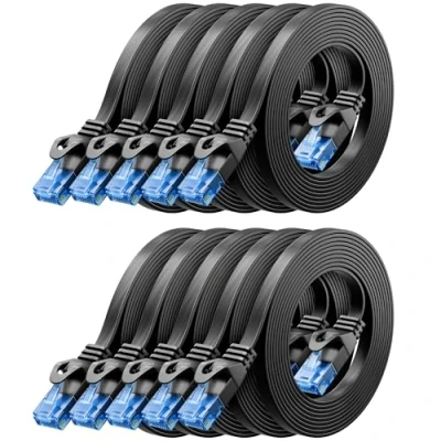 Immagine di deleyCON 10x 1m CAT6 Cavo Piatto di Rete 1000 Mbit Gigabit LAN Cat 6 RJ45 Ethernet Patch Installazione Sottile per Internet Interruttore Router Modem Nero