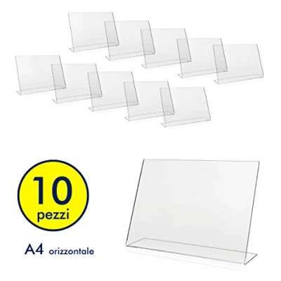 Immagine di Danieli Espositore Porta Menu da Tavolo 10 Pezzi 30x21 cm Portalistino A4 Acrilico Trasparente Con Base a L Menu, QR Code e avvisi