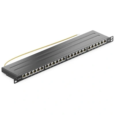 Immagine di deleyCON Patch Panel 0,5 Unità Cat 6 Mini 24 Porte Desktop Montaggio a Rack 19 Pollici Server RJ45 Schermato TIA568A TIA568B Nero