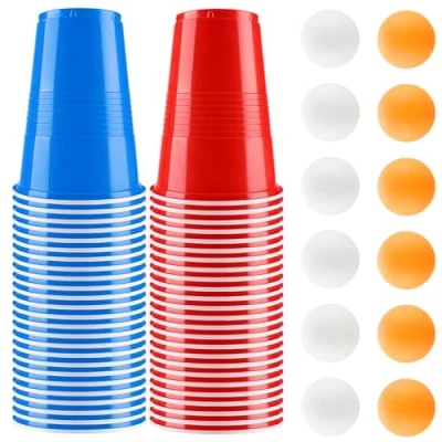 Immagine di Litimkat Set di Bicchieri da Birra Pong, 50 Beer Pong(500ml) e 12 Palline P ing riutilizzabili, per Giochi bevute, Feste, Compleanni, Festival, Matrimoni, Campeggio
