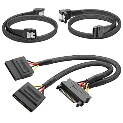Immagine di KabelDirekt Cavo Elettrico a 15 Pin su 2X Cavi Dati SATA + 3 con Angolo 90 (per Il Collegamento di Dischi rigidi e Lettori)