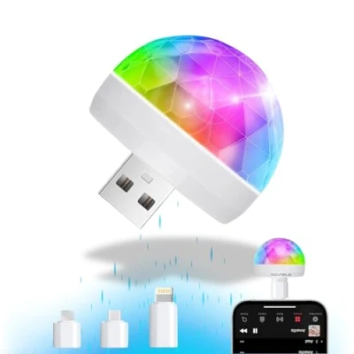Immagine di Mini Sfera Discoteca USB Luce Strobo RGB Portatile per Feste e Auto Luci da Atmosfera LED con Adattatori Compatibile Smartphone