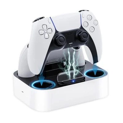 Immagine di Mcbazel Stazione di Ricarica PS5, Supporto Rapida Protezione da Surriscaldamento PS5 Dock Caricabatterie con Indicatore LED per Controller DualSense PlayStation 5 Bianco