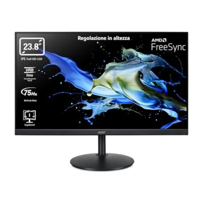 Immagine di Acer CB242Ybmiprx Monitor Professionale FreeSync, 23,8&quot;, Display IPS Full HD, 75 Hz, 1 ms, 16:9, VGA, HDMI 1.4, DP 1.2, Lum 250 cd/m2, Speaker Integrati, Regolazione in Altezza, Cavo Incluso