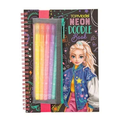 Immagine di Depesche 13217 TOPModel Doodle Set di Libri da colorare con 70 Pagine in Bianco e Nero, incl. 5 Penne Gel Neon Adesivi, Multicolore, One Size