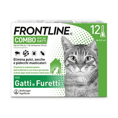 Immagine di FRONTLINE Combo, 12 Pipette, Antiparassitario per Gatti, Gattini e Furetti di Lunga Durata, Protegge da Pulci, Zecche, Uova, Larve Anche la Casa, Antipulci In 2 Confezioni 6 Pipette 0.5 ml