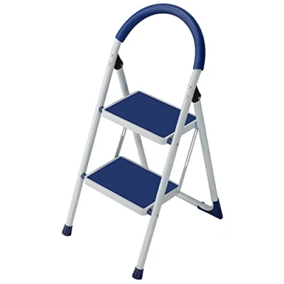 Immagine di Bakaji Scala Scaletta Pieghevole Salvaspazio con Gradini Antiscivolo e Maniglione di Sicurezza Sgabello Scaletto Struttura in Acciaio Rivestimento Gomma Portata massima 150kg (2 Blu)
