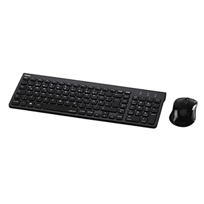 Immagine di Hama Tastiera wireless con set di mouse (tastiera silenziosa per computer tasti piatti, tastierino numerico, layout QWERTZ tedesco, ottico wireless, 1200 dpi, portata 8 m) nero