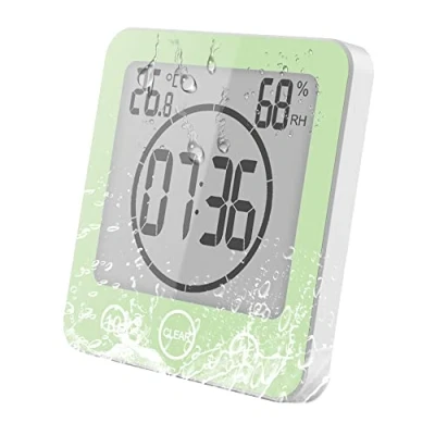 Immagine di Termometro Igrometro Digitale, Orologio da Bagno Impermeabile Allarme Toccare Controllo Timer per il Conto Alla Rovescia, Termoigrometro Interno Casa Monitor di Temperatura e umidità (verde)