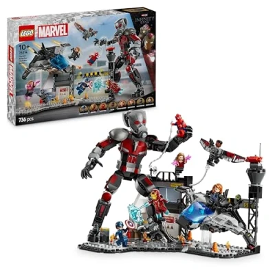 Immagine di LEGO Marvel Azione di Battaglia Captain America: Civil War Set con Supereroi, 8 Minifigure Avengers, Aereo Giocattolo Quinjet e Accessori, Giochi per Bambini Bambine da 10 Anni dal Film 76314