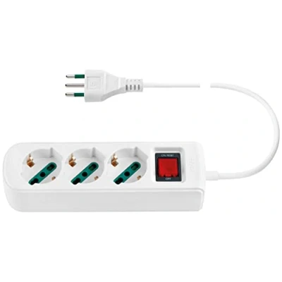 Immagine di Vimar 0R00637.CC.B Presa multipla con interruttore automatico di protezione e cavo da 1,5 m, 3 uscite SICURY universale standard italiano, spina 10 A bianco