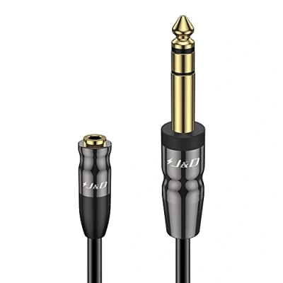 Immagine di J&amp;D Adattatore Cuffie da 6,35mm di Pollice a 3,5 mm, Giunto Connettore Conchiglia in Rame Resistente mm 1/8 Femmina TRS 6,35 Maschio Cavo Prolunga Audio Stereo, 1.8 Meter