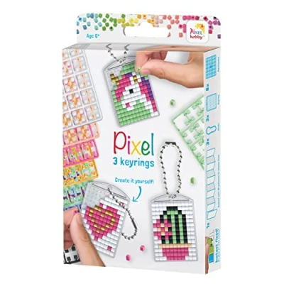 Immagine di Pracht Creatives Hobby Pixel P20131 Medaglione a Mosaico Bambina, Portachiavi per Bambini da disegnare Soli, Semplice Sistema innesto con Piccole Pietre in bioplastica, Senza Stirare e incollare