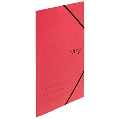 Immagine di VON Leitz 30080025 Confezione da 5 cartelle A4 con chiusura elastica, cartone flessibile, per 150 fogli, stampa argento, cartella leggera, scuola e casa, colore: rosso