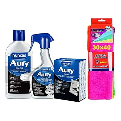 Immagine di NUNCAS SET PULIZIA ARGENTO : AURY CREMA 250 ML + PANNO CESELLO 200 pacco 5 pezzi panni microfibra 30x40
