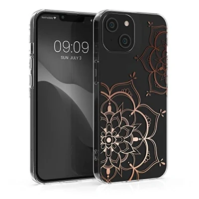 Immagine di kwmobile Custodia Compatibile con Apple iPhone 14 Cover Silicone TPU Protezione Posteriore Fiori Gemelli oro rosa/trasparente