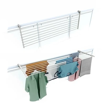 Immagine di foxydry Stendino da Balcone Ribaltabile, Stendibiancheria Ringhiera Esterno Resistente in Acciaio inox e alluminio Duo, per terrazzi, balconi ringhiere Lunghezza 162 cm (Bianco, cm)