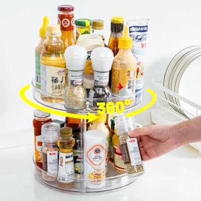 Immagine di LUZOON Organizer Girevole, Lazy Susan 360 Per Cucina Vassoi Girevoli Vassoio Girevole Portaoggetti Portaspezie Spezie, Frutta, Snack (23CM 2Livelli)