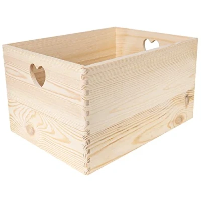Immagine di Creative Deco Grande Scatola in Legno 40 x 30 24 cm (+/ 1 cm) Scatole con Maniglie a Cuore Cassetta Conteniore Portaoggetti Portagiochi Ideale per Decoupage Documenti e Attrezzi