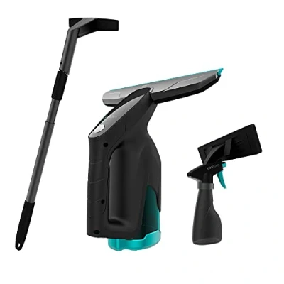 Immagine di Cecotec Aspirapolvere Lavavetri Conga Popstar Glass Titanium. Spruzza, Pulisce e Aspira, 3,7 V, Autonomia di 40 min, 2 Beccucci, Include flacone spray con panno Tubo allungabile, 100 m2