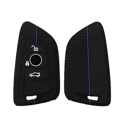 Immagine di kwmobile Custodia Coprichiave Compatibile con BMW 3 tasti Smart Key Cover Copri Telecomando Chiave Auto Chiavi Macchina nero/blu