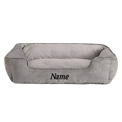Immagine di lionto Letto per cani 2 in 1 con ingresso confortevole, accogliente cuccia reversibile e gatti, 110x80 cm, cuscino similpelle facile da pulire, grigio chiaro/grigio scuro (con nome)