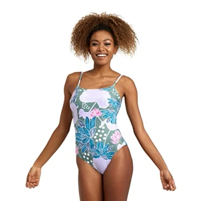 Immagine di arena Allover U Back Costume Intero Donna, con Coppe Removibili, da Bagno Tessuto Elasticizzato Riciclato ad Asciugatura Rapida, Donna Foderato