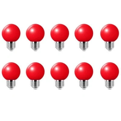 Immagine di WULUN Confezione da 10 lampadine a LED E27 2 W, equivalenti incandescenza 20 G45, risparmio energetico, colorate, lampadina mini globo, per matrimoni, Halloween, Natale, rosso