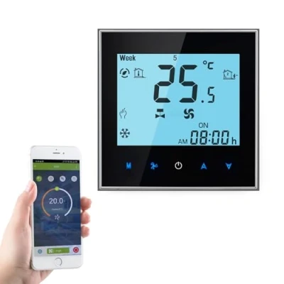 Immagine di Qiumi Termostato Smart Wifi Aria condizionata Regolatore di temperatura con schermo LCD a 4 tubi, Funziona Alexa Google Home, Illuminazione morbida dello schermo, 95 240 V CA.