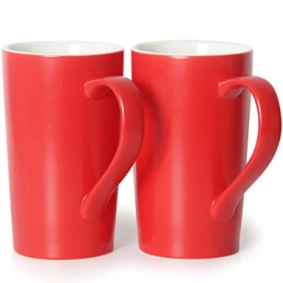 Immagine di Smilatte Tazze da caffè grandi 20 once / 600 ml, M007 Tazza in ceramica alta semplice con manico per papà uomini, set di 2, rosso