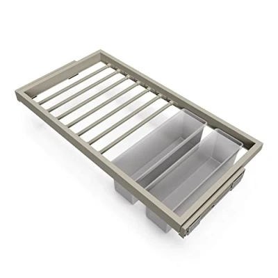 Immagine di Emuca Kit 7 aste per pantaloni, 2 vassoi ausiliari e telaio con guide a chiusura morbida armadio, regolabile, modulo 900mm, Grigio pietra