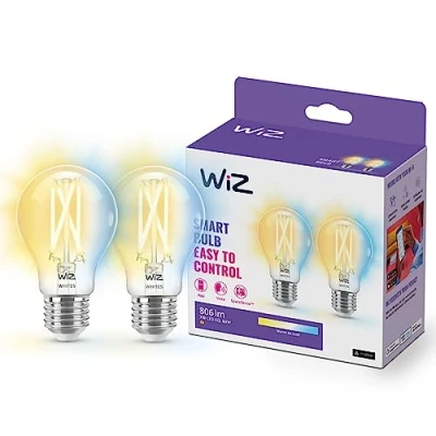 Immagine di WiZ Lampadina Smart WiFi, Luce Bianca da Calda a Fredda Dimmerabile, Filamento, 2 Pezzi, E27, 7W, Tecnologia SpaceSense, Controllo Vocale (Alexa, Apple HomeKit, Google Home)