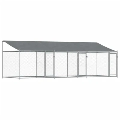 Immagine di vidaXL Gabbia Cani con Tetto e Porte Grigia 6x2x2 m in Acciaio Zincato