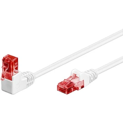 Immagine di Goobay 51520 cavo patch CAT 6, spina 90 gradi, di rete, Ethernet, Playstation, Xbox, LAN, DSL, U/UTP, RJ45, bianco, 0,25 m