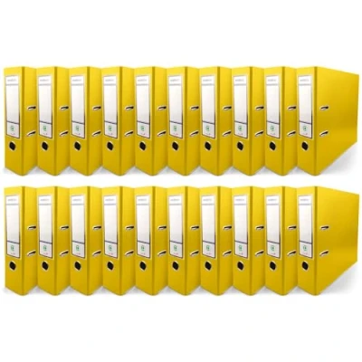 Immagine di Netuno 20 raccoglitore cartone ecologico riciclato giallo a 2 anelli a4 dorso 8 cm faldone portadocumenti per ufficio scuola archivio registratori ad gialli