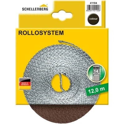 Immagine di Schellenberg 41104 Cintino avvolgibili 14 mm x 12 m Sistema Mini, Cinghia tapparella Marrone