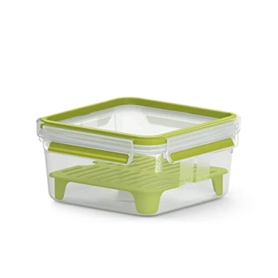 Immagine di Emsa N10717 Clip &amp; Go Contenitore per sandwich XL, capacità: 1,3 litri, quadrato, con inserto a griglia incluso, colore: Trasparente/Verde chiaro
