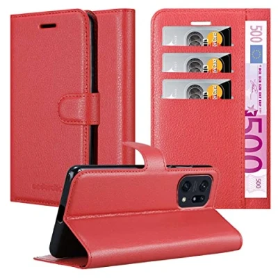 Immagine di Cadorabo Custodia compatibile con Oppo FIND X5 PRO in ROSSO CARMINIO Coperchio protettiva chiusura magnetica, funzione stand e tasca per le carte