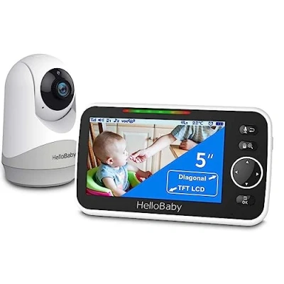 Immagine di HelloBaby Monitor con fotocamera e audio, ampio schermo da 5&#039;&#039; batteria 3500 mAh, telecamera Pan Tilt Zoom remota, conversazione bidirezionale, modalità ECO, visione notturna automatica,