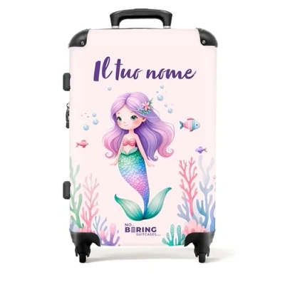 Immagine di NoBoringSuitcases.com Valigia Bambini, Personalizzabile, Trolley Bambina, Per Grande, Serratura TSA, Rosa, Grande 23 kg (67 cm 72 L), (Sirena Rosa)