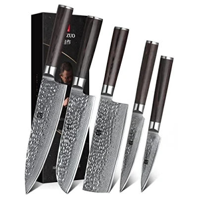 Immagine di XINZUO 5 Pezzi Set di Coltelli da Cucina, 67 Strati Acciaio Damasco Coltello Chef, Professionale Chef Santoku Nakiri Universale Frutta Manico in Legno Pakka He Serie